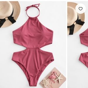 Pink tie neck one piece